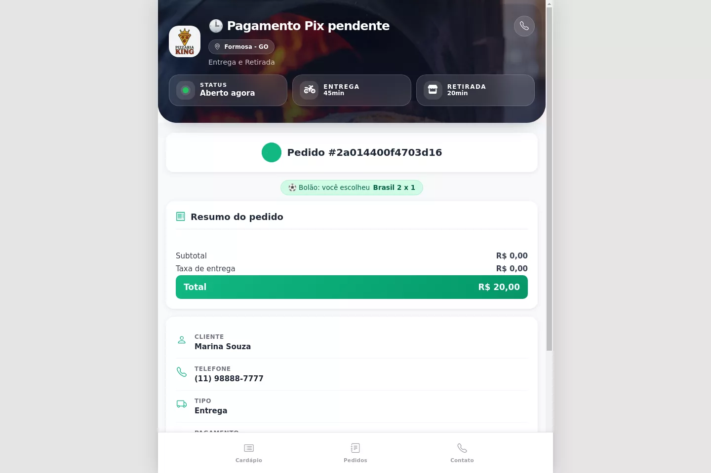 Confirmação de participação no bolão