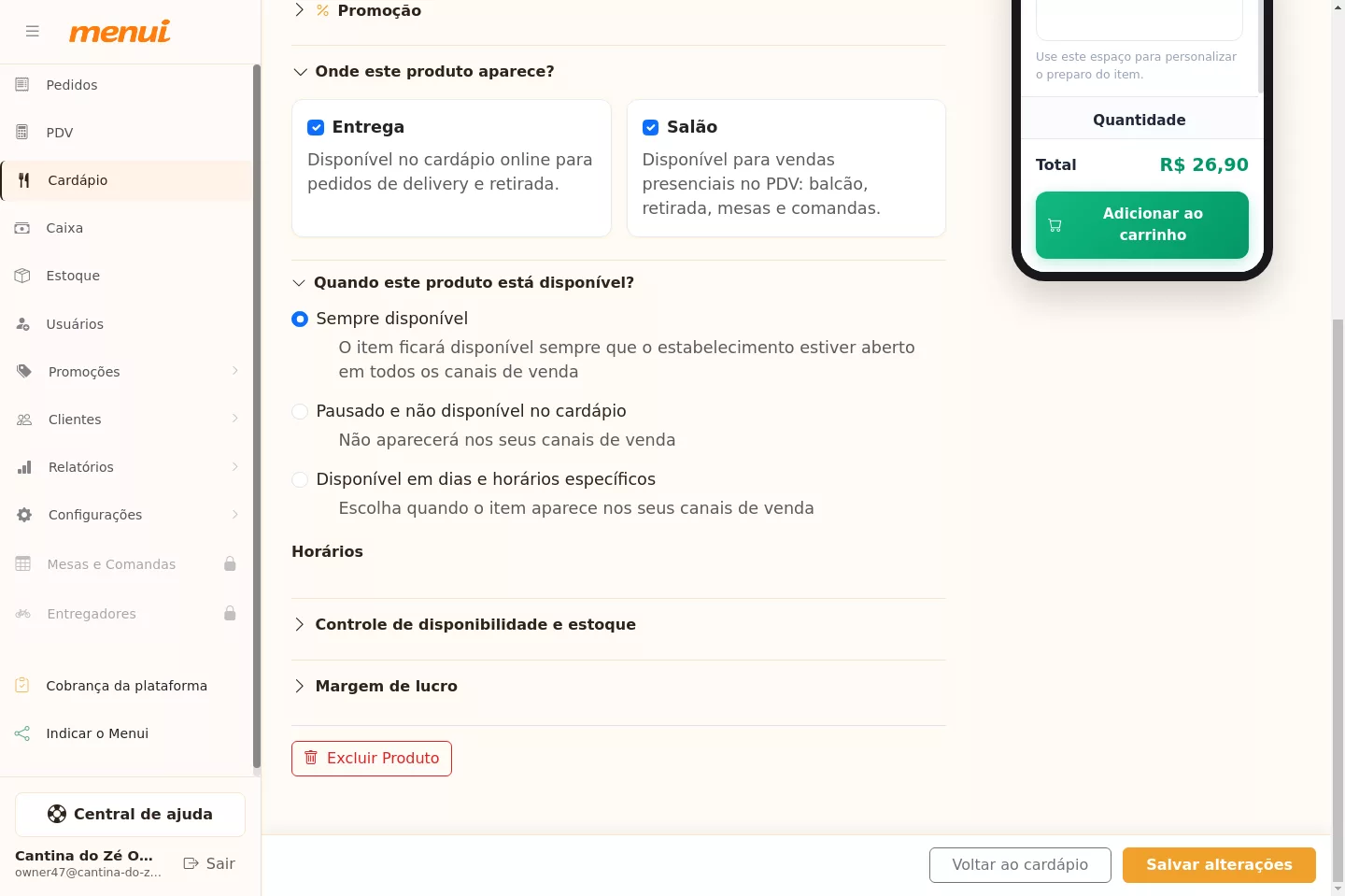 Disponibilidade e canais do produto