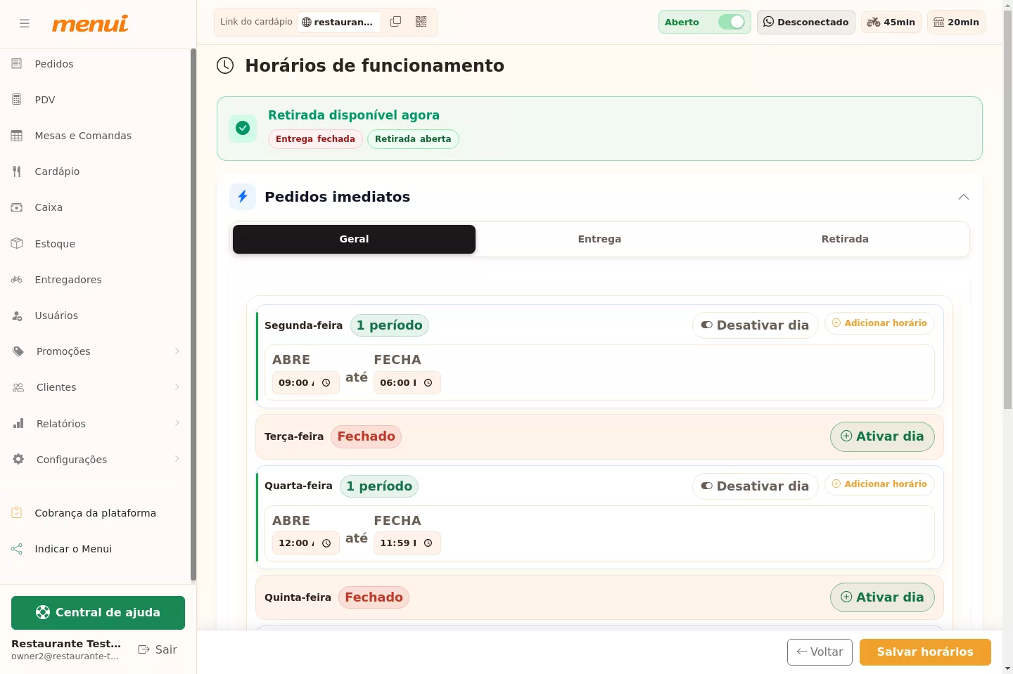 Como ativar o agendamento na tela de horários do Menui