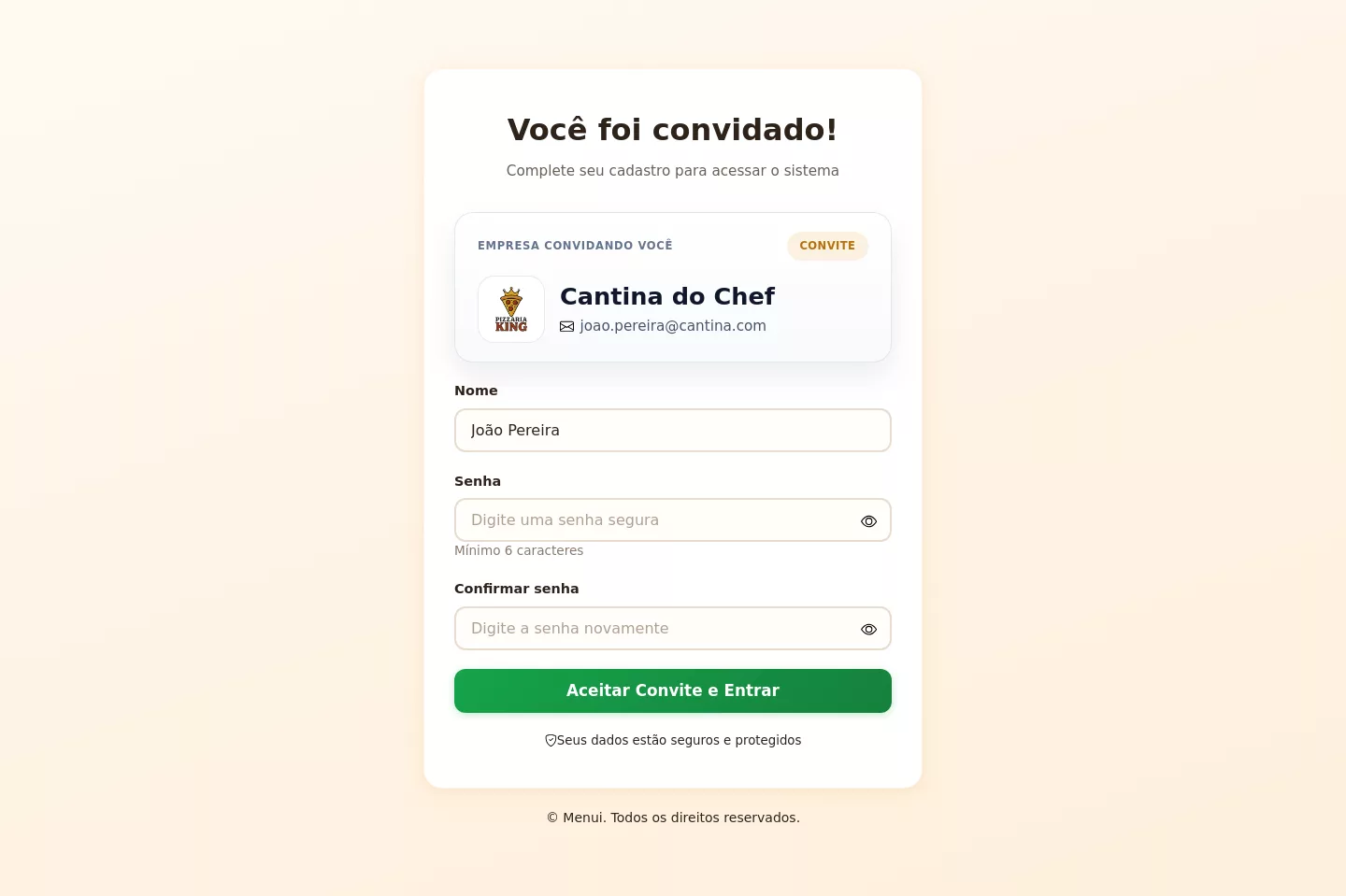 Tela de aceite do convite